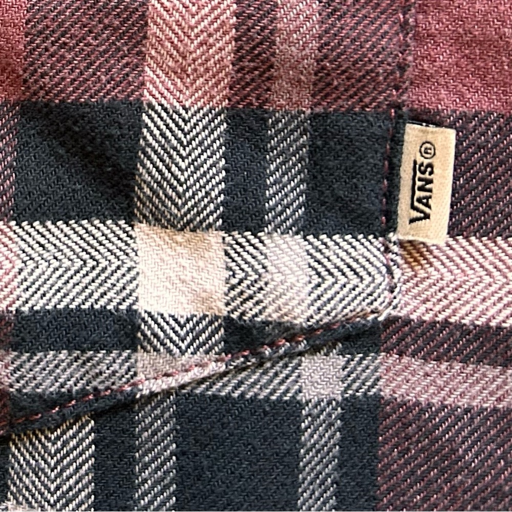 Vans Burgundy and Black Plaid Casual Shirt Grunge Dark Plaid - Picture 3 of 8